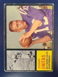 Tarjeta de fútbol americano 1962 Topps #1 Johnny Unitas Colts bajo grado G/F/P ver 2 fotos - Imagen 1 de 2