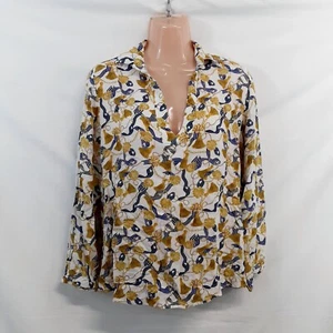 Pierre Cardin Top Blouse Shirt Women Size G V Neck Collared Long Sleeve - Picture 1 of 13