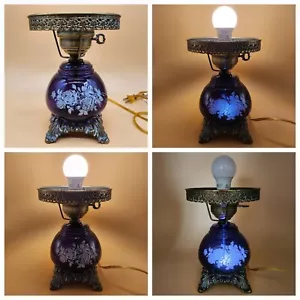 Vintage Amethyst lila 3 Wege Nachtlicht Blumen Rosen elektrifiziert Öllampe - Bild 1 von 18