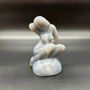 Estatua de dama desnuda de mármol ágata gris tallada sin firmar 5 pulgadas - Imagen 1 de 8