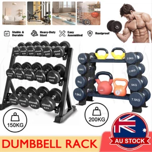 Compact Solid Metal Kettlebell Dumbbell Rack Storage Stand Home Gym Black 200KG - Picture 1 of 14