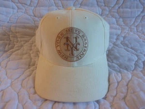 NY NEW YORK METS LOGO BASEBALL HAT CAP AMERICAN NEEDLE MLB STITCHED TAN + WHITE - Picture 1 of 9