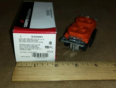 Receptáculo dúplex Cooper IG5262RN naranja tierra aislada 5-15R 15A 125V 2P3W  Foto 1 de 4
