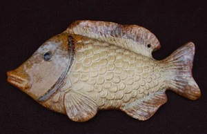 14'' FISH ~ Plaque ~ Sculpted Wall Art ~ Brown Ceramic Sea Bass ~ VGC - Picture 1 of 3