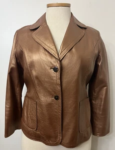 Jones New York Damen Lederjacke Größe 1X Petites Braun Bronze Kupfer Blazer - Bild 1 von 7