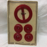 Vintage Plastic Buttons & Buckle on Card Reds