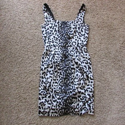 White House Black Market 0 White Black Pattern Satin Sleeveless Pencil Dress - Image 1 of 2