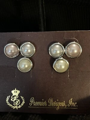 Premier Designs Jewelry DARLA 3 Pr Mabe Pearl Earrings Combined Shipping Avail Foto 1 de 2