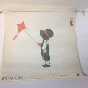 Boy Flying Kite Needlepoint Canvas 18" x 18" Reynolds 10 Mesh - Picture 1 of 5
