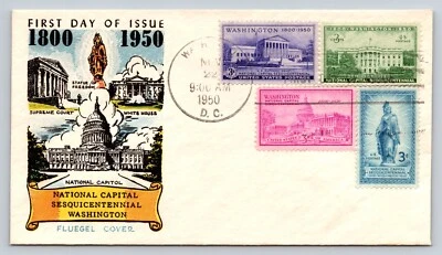 Combo Fluegel Cachet FDC Capital Nacional Sesquicentenario Washington DC 1950 Foto 1 de 2