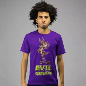 Mens Wylie Coyote Evil Genius T Shirt Looney Tunes Roadrunner Retro Cartoon 80s - Picture 1 of 7