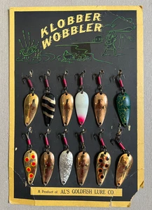 Vintage AL's GOLDFISH Fishing Lure Display Card Klobber Wobbler 12 Spoon Lures - Picture 1 of 10