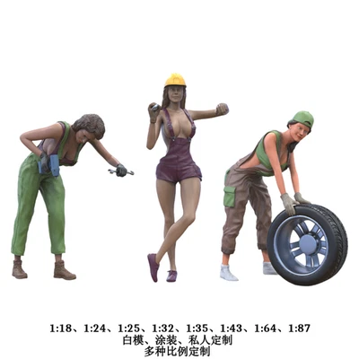 Diorama 1:/18/24/32/43/64 Beautiful Female Auto Mechanic Scene Car Garage Props - Image 1 of 4