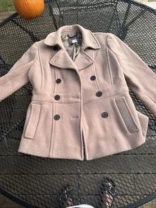 J. Crew Stadium Cloth Nello Gori Lt Pink / Beige  Double Breasted Pea Coat Sz 00 - Picture 1 of 23
