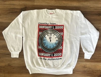 Vtg Hanes Counting Down January 1 2000 New Years Millennium Sweatshirt Sz 2XL - Image 1 of 4
