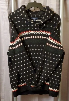 VINTAGE Chaps Ralph Lauren Black Cotton Fair Isle Ski Knit Holiday Sweater 1X XL - Image 1 of 4