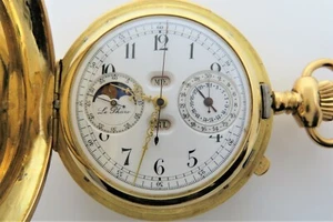 ANTIKE LE PHARE MINUTENREPETITION JAHRESKALENDER CHRONOGRAPH 18K TASCHENUHR   - Bild 1 von 12