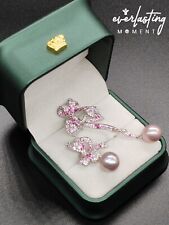 Japan Seawater Madama Grey Akoya 10mm Pearl Dangle Drop Asymmetrical Earrings