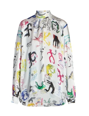 NWT $1590 Balenciaga Women's Artist Doodle Graphic Blouse 4 US (36 Euro) Italy - Image 1 of 4