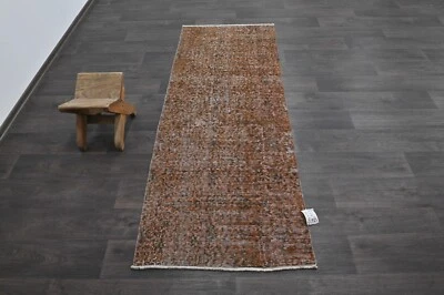 Alfombra de corredor turca vintage 2x6 pies lana anatolia hecha a mano pasillo Oushak MARRÓN Foto 1 de 4