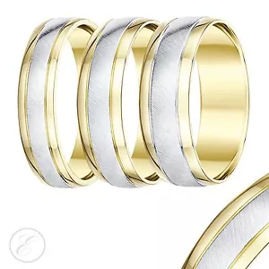 9 Karat zweifarbig gelb & weißgold Ehering Hofform 5 mm, 6 mm Band - Bild 1 von 3