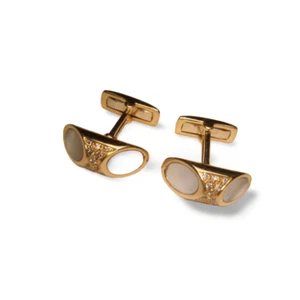 Wonderful Estate 14K Gold Mother of Pearl MOP Diamond Mens Designer Cufflinks - Picture 1 of 2