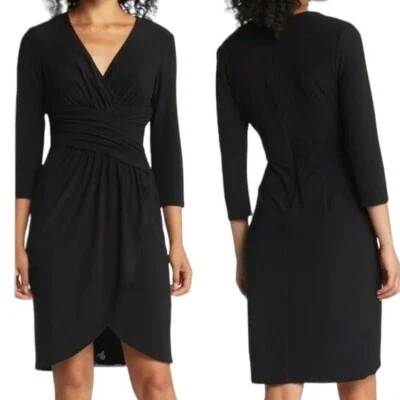Nuevo con etiquetas Vestido Eliza J Surplice Jersey Cuello en V Negro Talla 2 Minorista $168 Foto 1 de 4