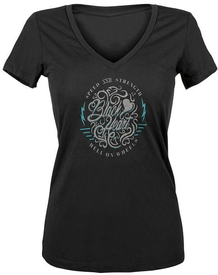 NOS SPEED AND STRENGTH 871482 BLACK HEART V-NECK T-SHIRT BLACK SIZE WOMENS LG - Image 1 of 1