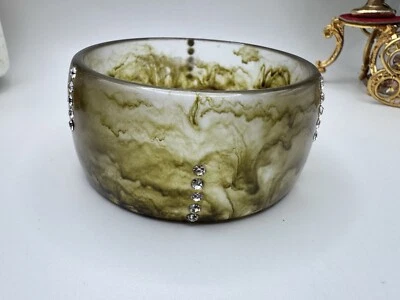 Chunky Green Translucent Lucite And Crystal Rhinestone Bangle Bracelet - Image 1 of 4