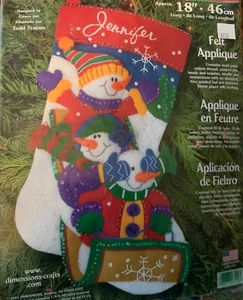 Dimensions Feltworks Christmas Stocking Kit Applique 8100 Snowman Sled  Vtg 2001 - Picture 1 of 12