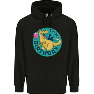 4th Birthday Dinosaur T-Rex 4 Year Old Childrens Kids Hoodie - Picture 1 of 88