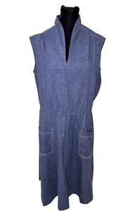 Vintage 80er Walden Classics Sekretär Kleid XL blau Taschen ärmellos Chambray - Bild 1 von 8