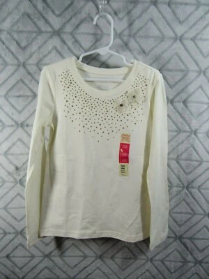 Novo Top Glory Desbotado Tamanho P 6 6X Meninas Marfim Glitter Bling Manga Longa Casual  - Imagem 1 de 3