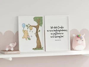 Set of 2 Winnie the Pooh Kids Room Playroom Wall Art Prints, Kids Decor - Picture 1 of 4