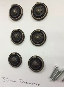 6x Vintage Style Victorian Georgian Antiqued Bronze Drawer Handles Ring Pulls - Picture 1 of 9