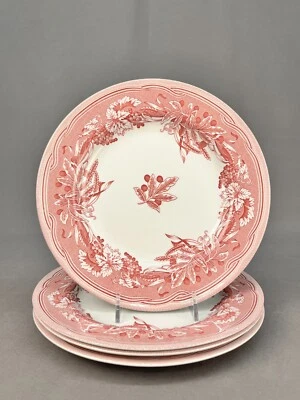 4 Spode FULHAM Red Transfer 8 3/8" Salad Plates: MINT - Image 1 of 4