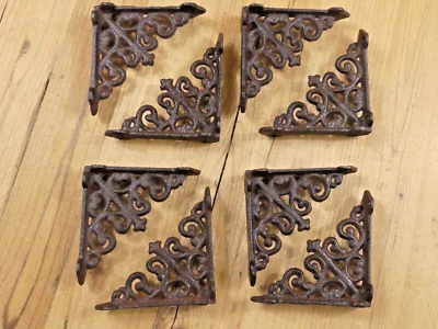 8 Small Shelf Brackets Fleur De Lis Cast Iron Brace Antique Style Corbels 4 x 4" - Image 1 of 4
