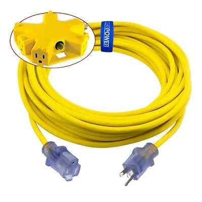 CLEAR POWER CP Combo 50ft 12/3 SJTW Heavy Duty Extension Cord w/ 5-Outlet Adapter, CPCO90002