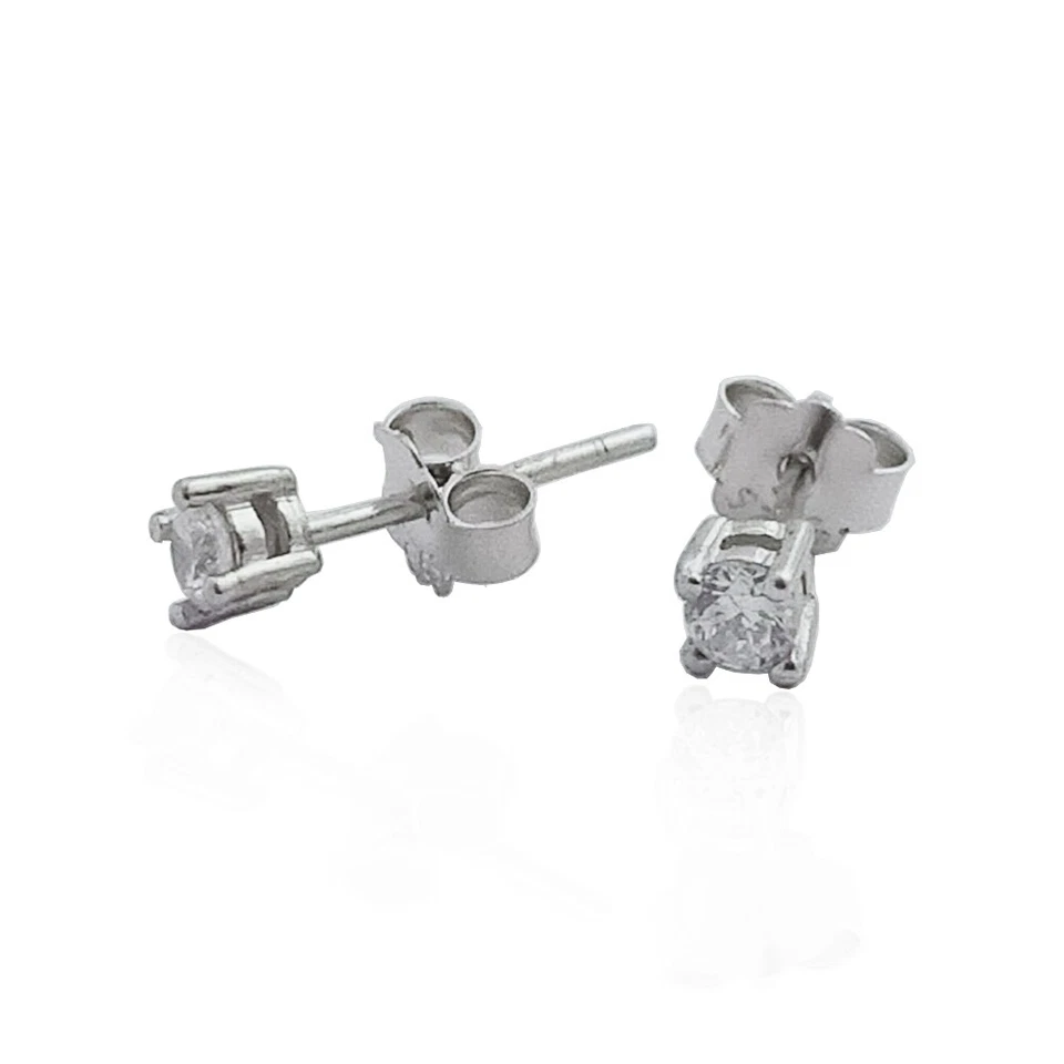 Orecchini punto luce a 4 griffe in argento 925 rodiato con zircone tondo mm 3 - Immagine 1 di 2