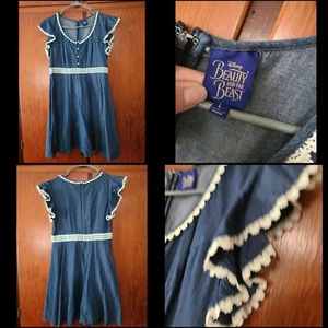 Disney Denim Dress Beauty And The Beast Cap Sleeves Girls L - Picture 1 of 1