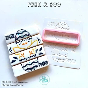 Peek A Boo Buona Pasqua Stencil Pulcino Uovo Cookie Cutter Formine Biscotti - Picture 1 of 1