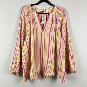 Old Navy Long-Sleeve Striped Split-Neck Top Size XXL Cotton Multicolor - Picture 1 of 12