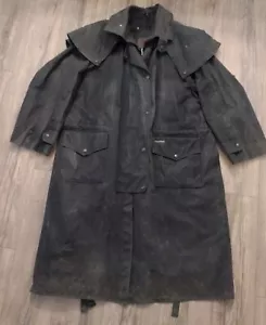 Outback Trading Company Oilskin Duster Mens L Black With Shoulder Cape - Picture 1 of 8