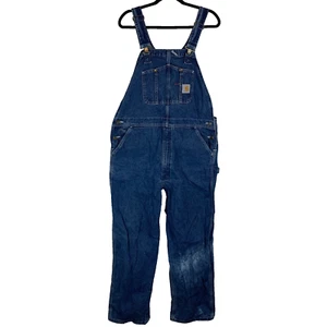 Carhartt Blue Denim Work Bib Overall Dungarees Workwear Size 40W 32L - Picture 1 of 24
