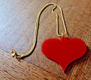 Retro Valentine Red Perspex Love Heart pendant with silver or gold plate chain - Picture 1 of 3