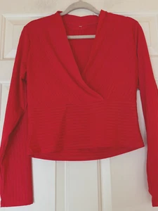 Bright Red Orange Shirt Deep V Neck Size Womens XL 2X See Measurements NEW - Picture 1 of 3