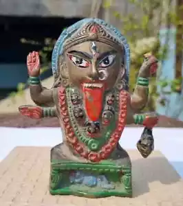 Antique Old Brass Kali Maa Durga Idol Goddess Of Destruction Figurine Statue - Picture 1 of 4