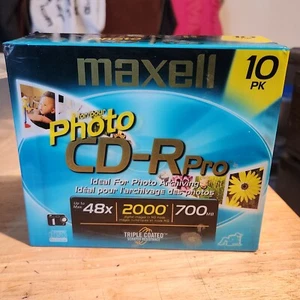 NEW Maxell CD-R Pro 700mb Professional Quality 10 Pack Sealed Blank CDs w/ Cases - Photo 1/6