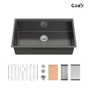 Cozy undermount stainless steel black sink 33x19x10 inch with accessory - Picture 1 of 12