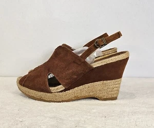 Eric Michael Brown Suede Open Toe Espadrille Sling Back Sandals Sz 40 Wedge Heel - Picture 1 of 6